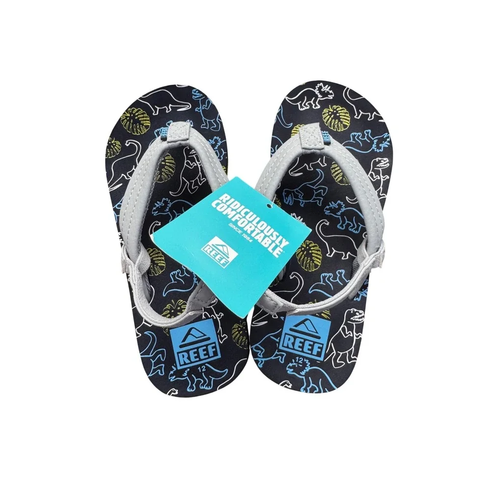 Reef‎ Little Ahi Navy Grey Dino Toddler Boys Sandals Size 12 CJ2917-1200-M NEW